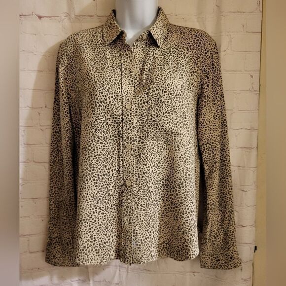 New Rails "Ingrid Raw Jungle" Tan Leopard Print Raw Hem Button Down Shirt Sz. XS - Picture 1 of 9